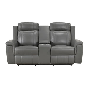 Zaria Leather Match Manual Double Reclining Love Seat with Center Console