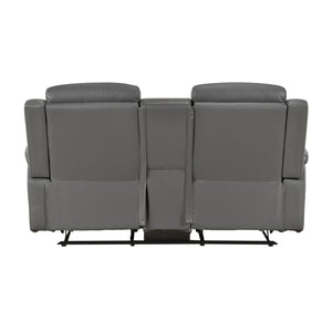 Zaria Leather Match Manual Double Reclining Love Seat with Center Console