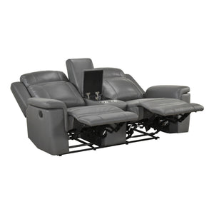 Zaria Leather Match Manual Double Reclining Love Seat with Center Console