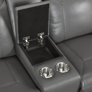 Zaria Leather Match Manual Double Reclining Love Seat with Center Console