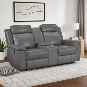 Zaria Leather Match Manual Double Reclining Love Seat with Center Console
