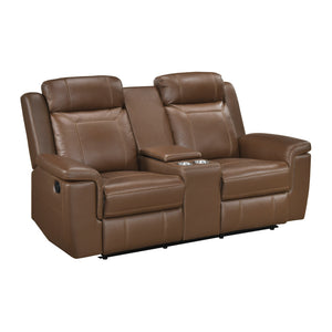 Zaria Leather Match Manual Double Reclining Love Seat with Center Console