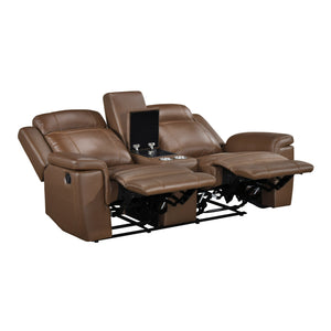Zaria Leather Match Manual Double Reclining Love Seat with Center Console