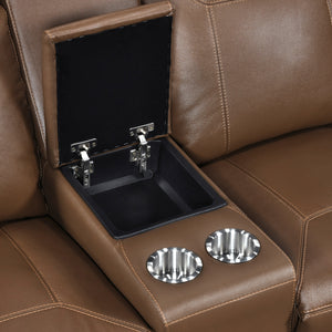 Zaria Leather Match Manual Double Reclining Love Seat with Center Console