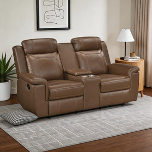 Zaria Leather Match Manual Double Reclining Love Seat with Center Console