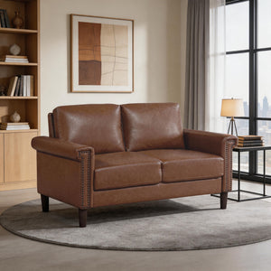 Halston Faux Leather Living Room Loveseat