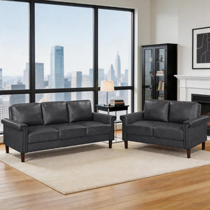 Halston 2-Piece Faux Leather Living Room Sofa Set