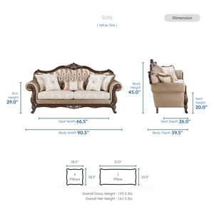 Kall Textured Fabric & Jacquard 2-Piece Living Room Sofa Set
