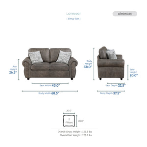 Nook 2-Piece Polished Microfiber Living Room Sofa Set
