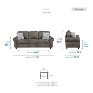 Nook 2-Piece Polished Microfiber Living Room Sofa Set
