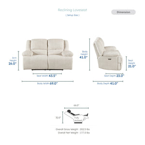 Vanta Textured Microfiber Power Double Reclining Loveseat