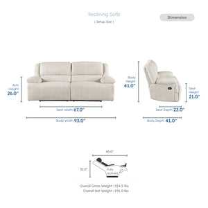Vanta Textured Microfiber Manual Double Reclining Sofa
