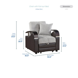 Nora Chenille Chair with Pull-Out Bed and Click Motion Back