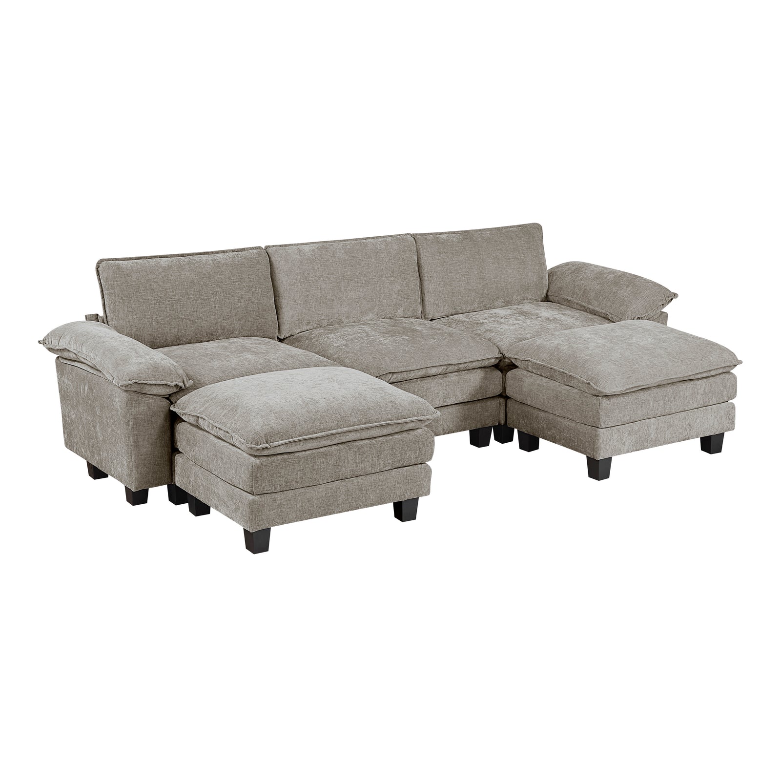 Terra Chenille Fabric 5-Piece Modular Sectional with Ottoman