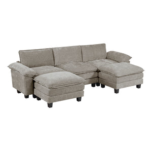 Terra Chenille Fabric 5-Piece Modular Sectional with Ottoman