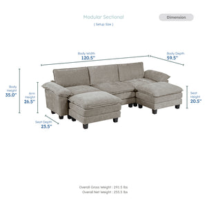 Terra Chenille Fabric 5-Piece Modular Sectional with Ottoman