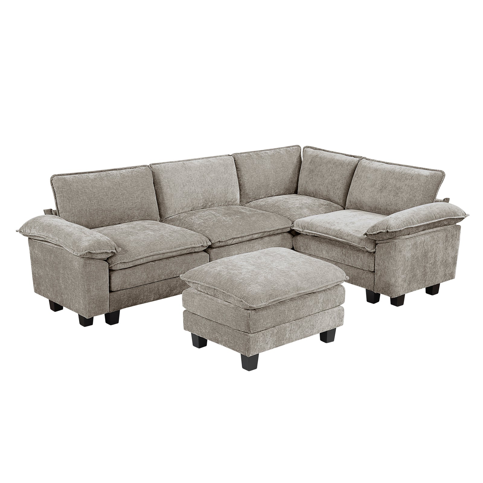 Terra Chenille Fabric 5-Piece Modular Sectional with Ottoman