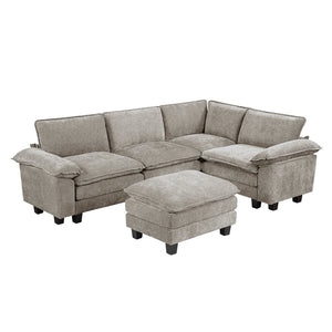 Terra Chenille Fabric 5-Piece Modular Sectional with Ottoman