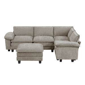 Terra Chenille Fabric 5-Piece Modular Sectional with Ottoman