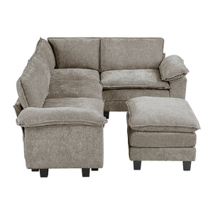 Terra Chenille Fabric 5-Piece Modular Sectional with Ottoman