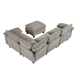 Terra Chenille Fabric 5-Piece Modular Sectional with Ottoman