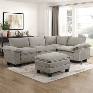 Terra Chenille Fabric 5-Piece Modular Sectional with Ottoman