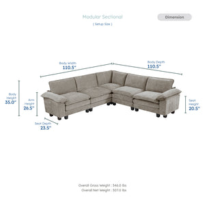 Terra Chenille Fabric 5-Piece Modular Sectional