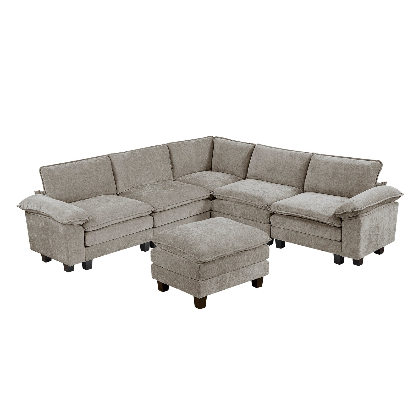 Terra Chenille Fabric 6-Piece Modular Sectional with Ottoman