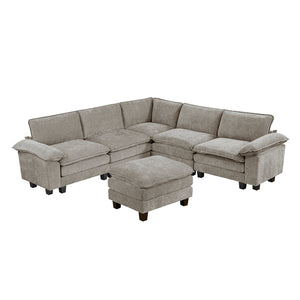 Terra Chenille Fabric 6-Piece Modular Sectional with Ottoman