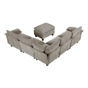 Terra Chenille Fabric 6-Piece Modular Sectional with Ottoman