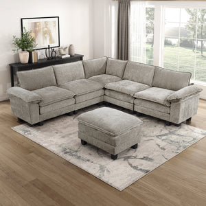 Terra Chenille Fabric 6-Piece Modular Sectional with Ottoman