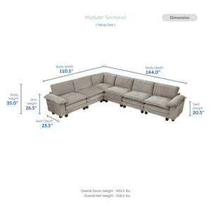 Terra Chenille Fabric 6-Piece Modular Sectional
