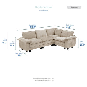 Terra Chenille Fabric 4-Piece Modular Sectional