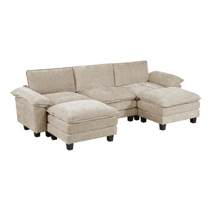 Terra Chenille Fabric 5-Piece Modular Sectional with Ottoman
