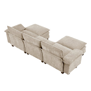 Terra Chenille Fabric 5-Piece Modular Sectional with Ottoman