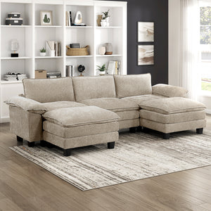 Terra Chenille Fabric 5-Piece Modular Sectional with Ottoman