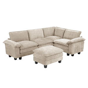 Terra Chenille Fabric 5-Piece Modular Sectional with Ottoman