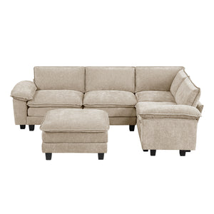 Terra Chenille Fabric 5-Piece Modular Sectional with Ottoman