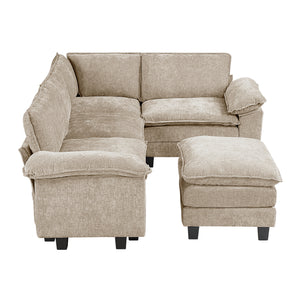 Terra Chenille Fabric 5-Piece Modular Sectional with Ottoman