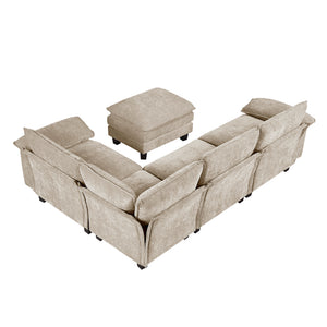 Terra Chenille Fabric 5-Piece Modular Sectional with Ottoman