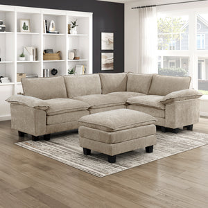 Terra Chenille Fabric 5-Piece Modular Sectional with Ottoman