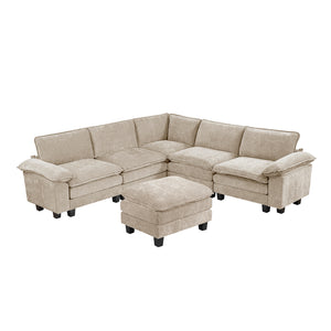 Terra Chenille Fabric 6-Piece Modular Sectional with Ottoman