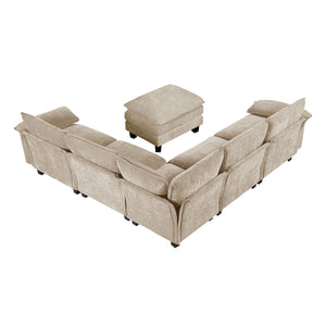 Terra Chenille Fabric 6-Piece Modular Sectional with Ottoman