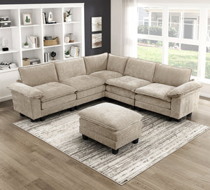 Terra Chenille Fabric 6-Piece Modular Sectional with Ottoman