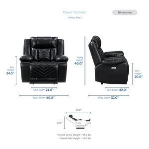 Ridge Faux Leather Power Reclining Chair with LED and Charging Ports