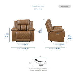 Ridge Faux Leather Power Reclining Chair with LED and Charging Ports