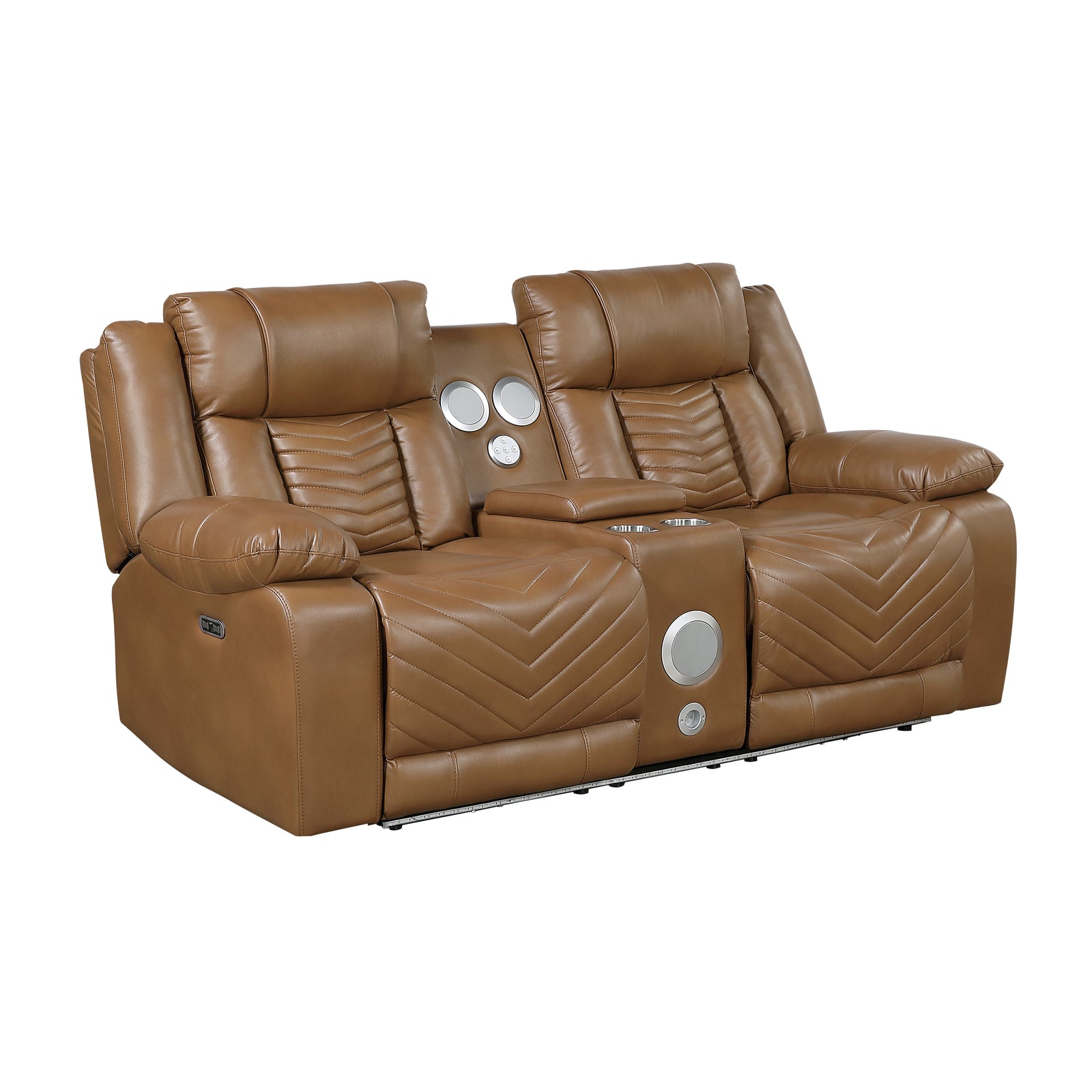 Ridge Faux Leather Power Double Reclining Loveseat with Center Console, Wireless Speakers, LED and Charging Ports