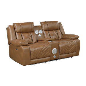 Ridge Faux Leather Power Double Reclining Loveseat with Center Console, Wireless Speakers, LED and Charging Ports