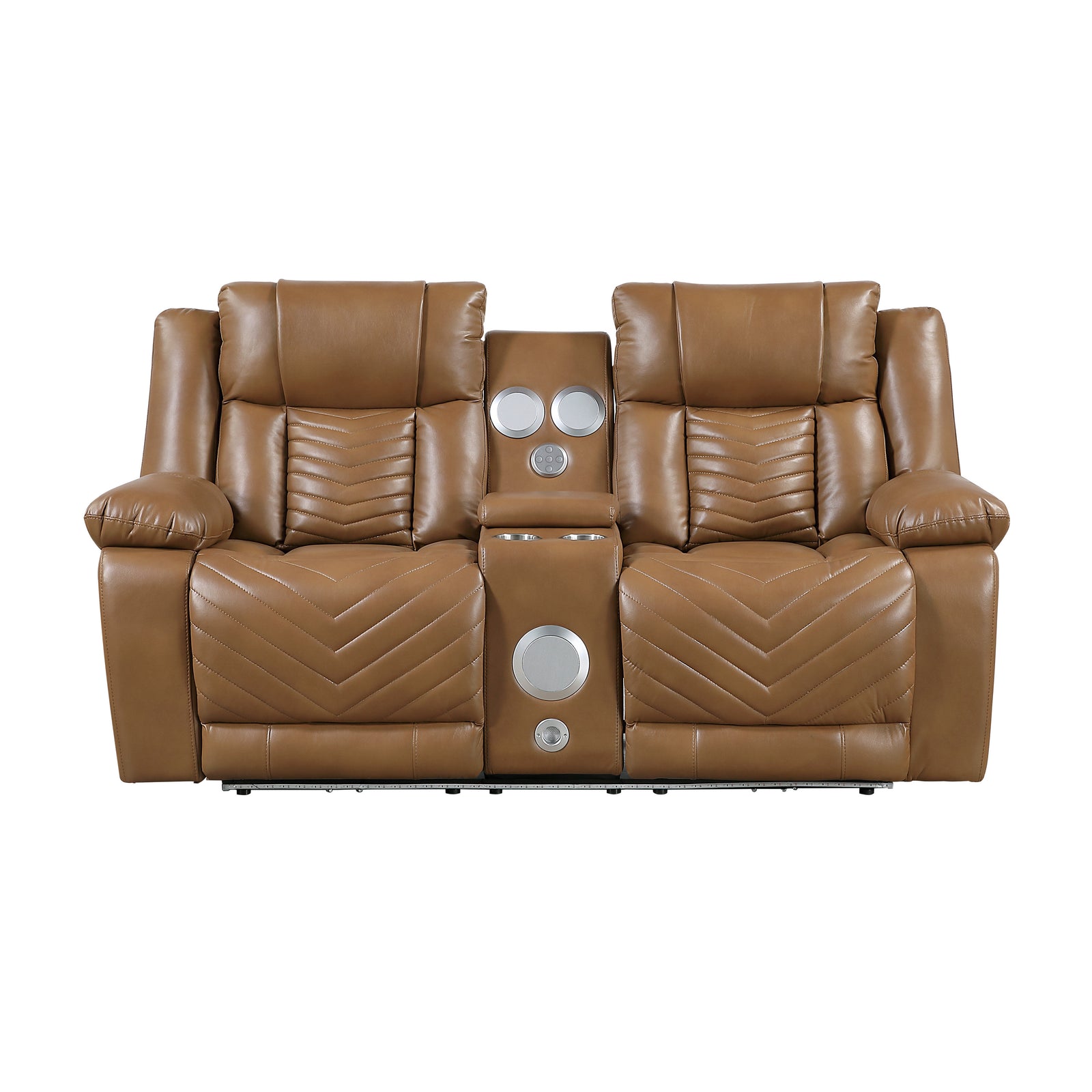 Ridge Faux Leather Power Double Reclining Loveseat with Center Console, Wireless Speakers, LED and Charging Ports