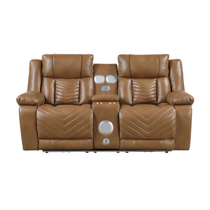 Ridge Faux Leather Power Double Reclining Loveseat with Center Console, Wireless Speakers, LED and Charging Ports